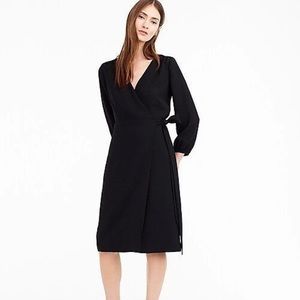 J Crew Black Long Sleeve Crepe Wrap Dress SZ 12